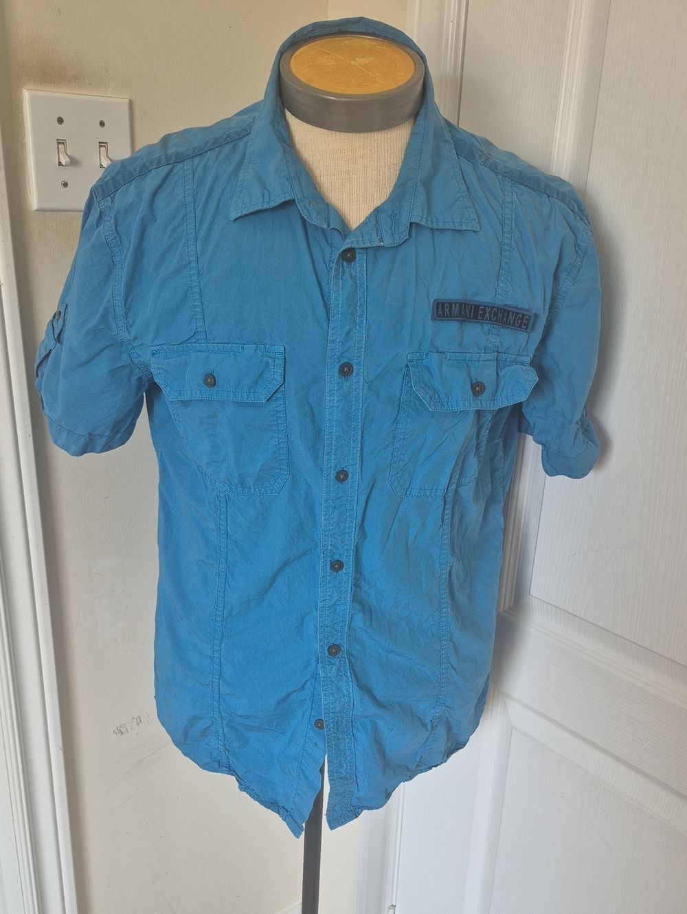 Armani Exchange Men’s Turquoise Short-Sleeve Button-Down Shirt